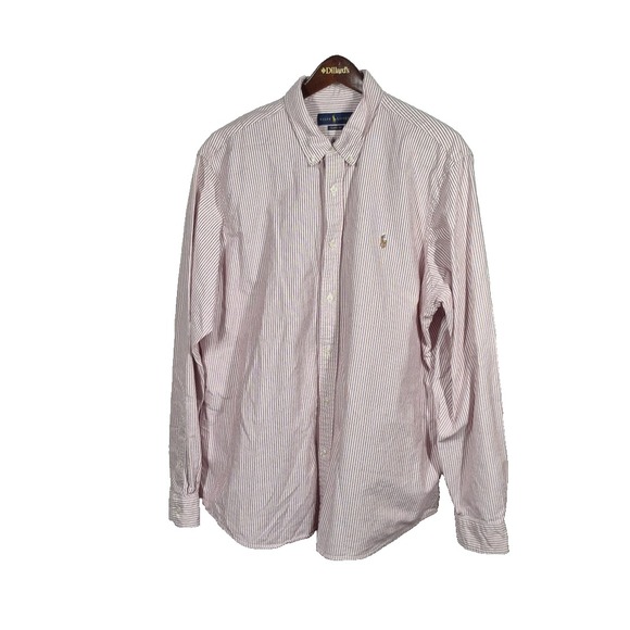 Ralph Lauren Shirt Mens 2XL Red White Striped Classic Fit‎ Long Sleeve Button Up - Picture 1 of 8